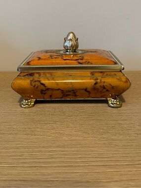 Blue Bird Confectionery Tin Trinket Box with Gold Accents